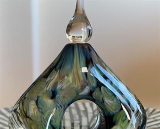 Eickholt Art Glass Perfume Bottle Hole in Middle	7x5x2.25in
