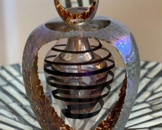 Tim Lazer Art Glass Perfume Bottle Iridescent Lazer Glass Studio of California 	5.5x3.25x2.25
