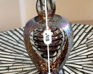 Tim Lazer Art Glass Perfume Bottle Iridescent Lazer Glass Studio of California 	5.5x3.25x2.25
