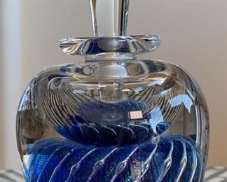 Maytum Studio Art Glass Perfume Bottle 1992 Blue Purple	5.25in H x 3.5in Diameter
