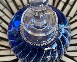 Maytum Studio Art Glass Perfume Bottle 1992 Blue Purple	5.25in H x 3.5in Diameter
