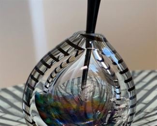 Fire Island David Foster & Mathew LaBarbera Art Glass Perfume Bottle Striped	5x3.25x1.25in
