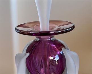 William Glasner Art Glass Perfume Bottle 1996 Purple Frosted	7in H x 2.25
