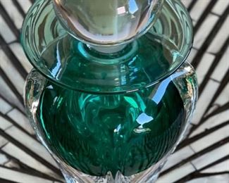 Michael Trimpol Studio Art Glass Perfume Bottle Green	7.5in H x 3in Diameter
