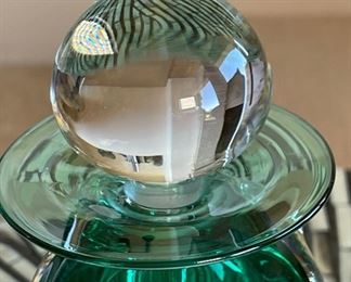 Michael Trimpol Studio Art Glass Perfume Bottle Green	7.5in H x 3in Diameter
