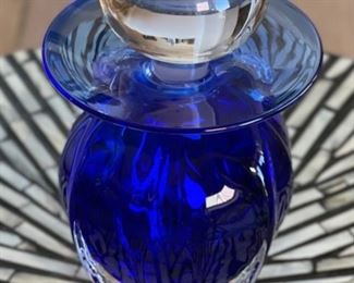 Michael Trimpol Studio Art Glass Perfume Bottle Blue	7.25 H x 3.75in Diameter
