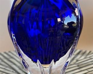 Michael Trimpol Studio Art Glass Perfume Bottle Blue	7.25 H x 3.75in Diameter
