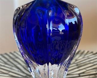 Michael Trimpol Studio Art Glass Perfume Bottle Blue	7.25 H x 3.75in Diameter
