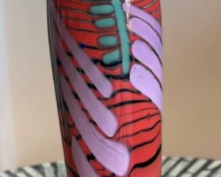 Steven Main Art Glass Perfume Bottle Red Steve E. 	10in H x 2in Diameter
