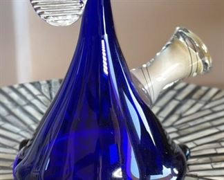 Michael O Meilahn Contemporary Art Glass Funnel Vase Blue O'Meilahn   	Sculpture	6.5in H x 5in Diameter
