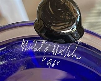 Michael O Meilahn Contemporary Art Glass Funnel Vase Blue O'Meilahn   	Sculpture	6.5in H x 5in Diameter
