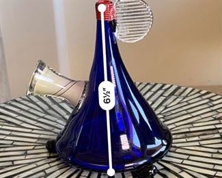 Michael O Meilahn Contemporary Art Glass Funnel Vase Blue O'Meilahn   	Sculpture	6.5in H x 5in Diameter
