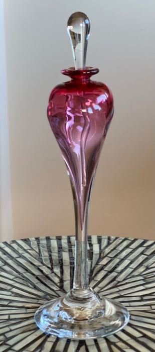 Quintessence Art Glass Perfume Bottle Tall Pink	10.75H x3.5in Diameter
