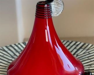 Michael O Meilahn Contemporary Art Glass Funnel Vase Red Small Sculpture O'Meilahn	8in H x 6.5in Diameter
