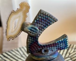 Helene Fielder Raku Ceramic Abstract Vessel Bottle Art Pottery	6.5x3.5x2.75in
