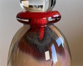 Steven Main Art Glass Perfume Bottle Pink #2 Steve E. 	10in H x 2in Diameter
