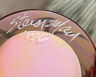 Steven Main Art Glass Perfume Bottle Pink #2 Steve E. 	10in H x 2in Diameter
