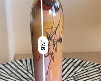 Steven Main Art Glass Perfume Bottle Pink #2 Steve E. 	10in H x 2in Diameter

