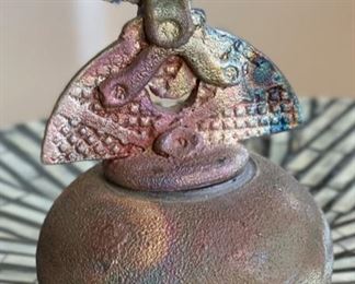 Helene Fielder Raku Ceramic Abstract Vessel Bottle  #2 Art Pottery	6x3.5x3.25in
