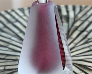 1993 Signed Art Glass Perfume Bottle  Red Frosted	4.75x2.25in W
