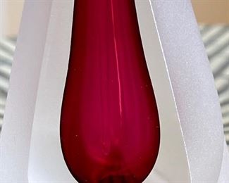 1993 Signed Art Glass Perfume Bottle  Red Frosted	4.75x2.25in W
