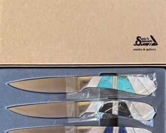 4pc Santa Fe Stoneworks Steak Knives Gemstone Inlay Knife Set	Knife: 8.25
