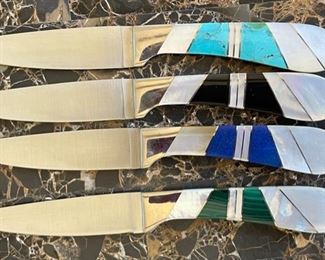 4pc Santa Fe Stoneworks Steak Knives Gemstone Inlay Knife Set	Knife: 8.25
