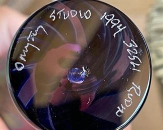 Signed Studio Art Glass Perfume Bottle Iridescent	7in X 2.25in Diameter
