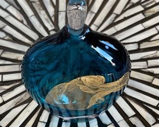 Fire Island David Foster & Mathew LaBarbera Art Glass Perfume Bottle Green Gold	6x3.5x1.5in
