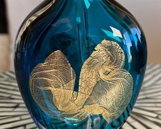 Fire Island David Foster & Mathew LaBarbera Art Glass Perfume Bottle Green Gold	6x3.5x1.5in
