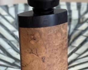 Jon Sauer Redwood Burl Wood Perfume Bottle Container Signed	4.75x1.25x.75in

