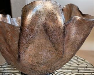 Signed Art Glass Iridescent Ruffle Bowl	10x12x14in
