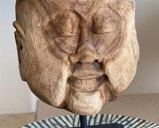 Carved Wood Face on Stand Asian	14x8x4.5in
