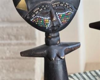 3pc Ghana Hand Carved Fertility Statues African Tribal Wood Figures	14in H
