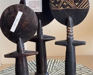 3pc Ghana Hand Carved Fertility Statues African Tribal Wood Figures	14in H
