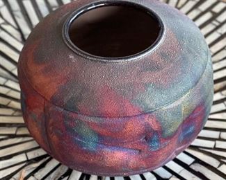 Sm Artist Made Raku Ceramic Pot Bowl	4in H x 5.5in Diameter
