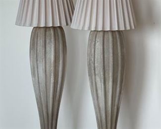2pc Ceramic & Brass Tall Sculptural Lamps Contemporary	36in H x 9in Diameter
