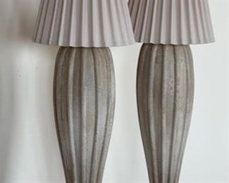 2pc Ceramic & Brass Tall Sculptural Lamps Contemporary	36in H x 9in Diameter
