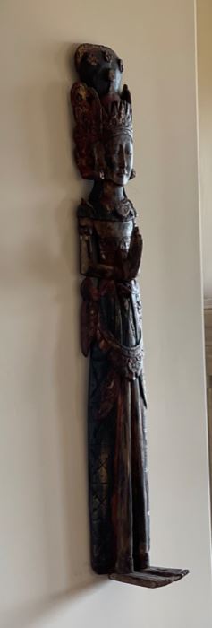 Wood Carved Lady Sculpture #1 India	51x8x6in
