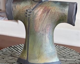 Raku Ceramic Asian Robe Sculpture Green	10x10x4.5in

