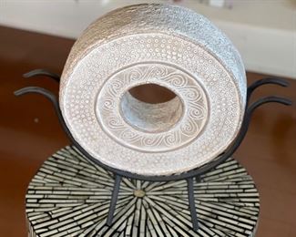 Cast Stone Decorative Disc on Stand	14in H x 16.5in W x 5.25
