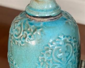 2pc Glazed Lidded Jar/Urn Vases PAIR	14in H x 6in Diameter
