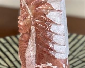 Navajo Diana Blue Eyes Carved Stone Indian Chief Native American SM	7.5in H x 4x2.5in
