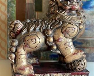 2pc Carved Wood Foo Dogs PAIR	19x6x11in
