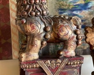2pc Carved Wood Foo Dogs PAIR	19x6x11in

