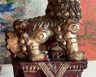 2pc Carved Wood Foo Dogs PAIR	19x6x11in
