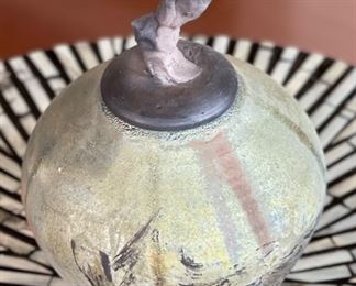 Dave Allyn Ceramics Raku  Urn Lidded Vase	7.5 H x 4.5in Diameter
