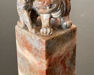 Chinese Carved Stone Stamp Seal Foo Dog Single	3.25x1.5x1.5in
