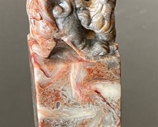 Chinese Carved Stone Stamp Seal Foo Dog Single	3.25x1.5x1.5in
