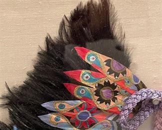 K Lee Manuel Hand Painted Feather and Textile Wearable Necklace/ Collar Framed & Mounted Natural Feather Necklace	27.5x24.5x3in
